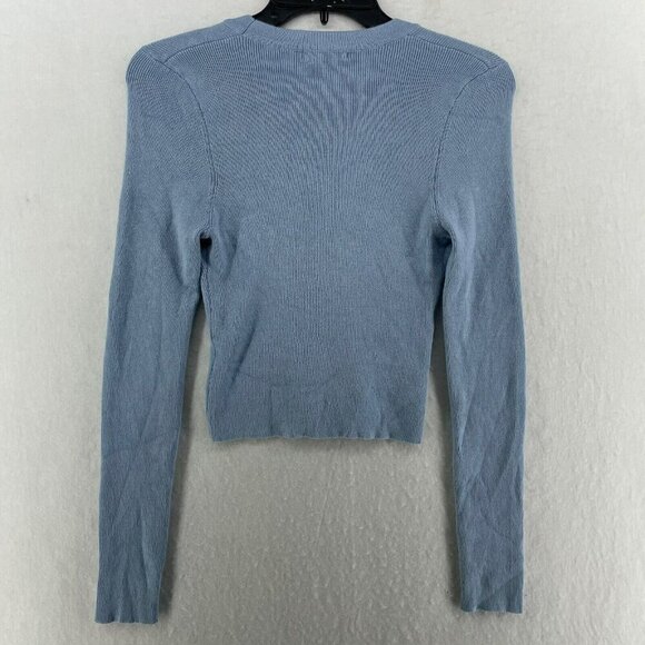 Fashion Nova Cardigan Women's Sz L Blue Knitted Button-Up V-Neck Cropped - Picture 2 of 11